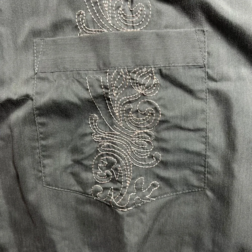 Haband Guayabera Mens 2XL Gray Embroidered Short Sleeve Button Down Shirt